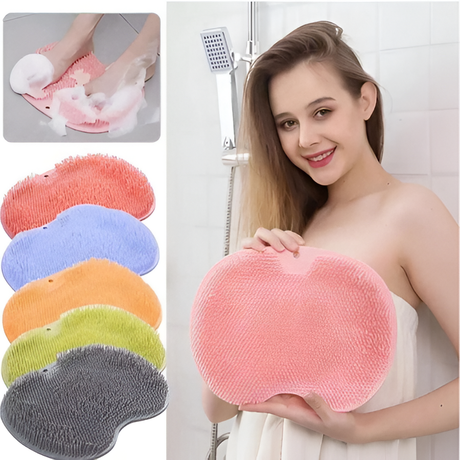 Silicone Shower Foot Scrubber Back Body Brush Massager Pad Mat Bathroom Grey Uk