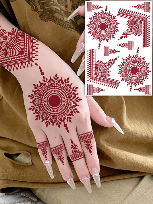 1 Sheet Water Transfer Mehndi Tattoo Sticker for Women - Wedding & Festival Body