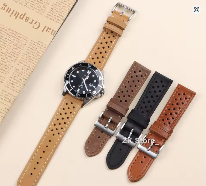 Genuine Leather Racing Watch Strap Perforated Rally Style 18mm 20mm 22mm
