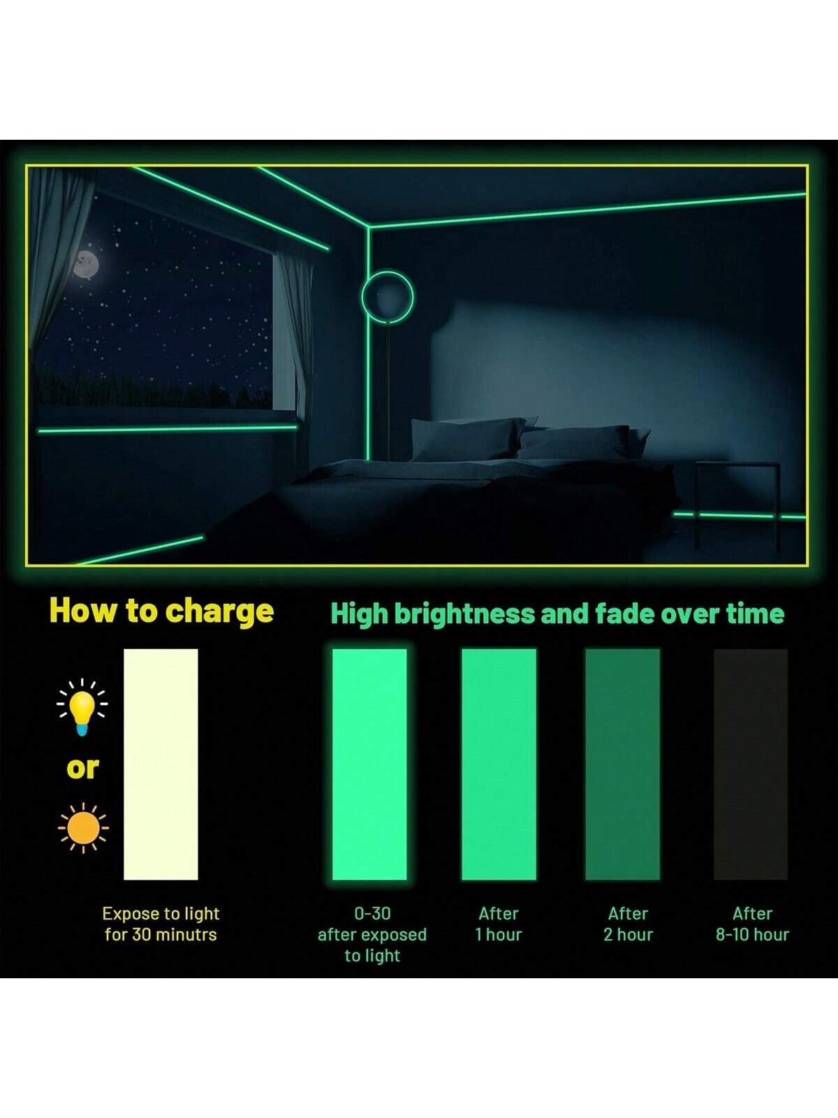 1cm*3m Waterproof Luminous Tape,Glow in the Dark Self-adhesive Tape Warning