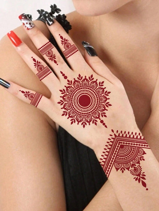 1 Sheet Water Transfer Mehndi Tattoo Sticker for Women - Wedding & Festival Body